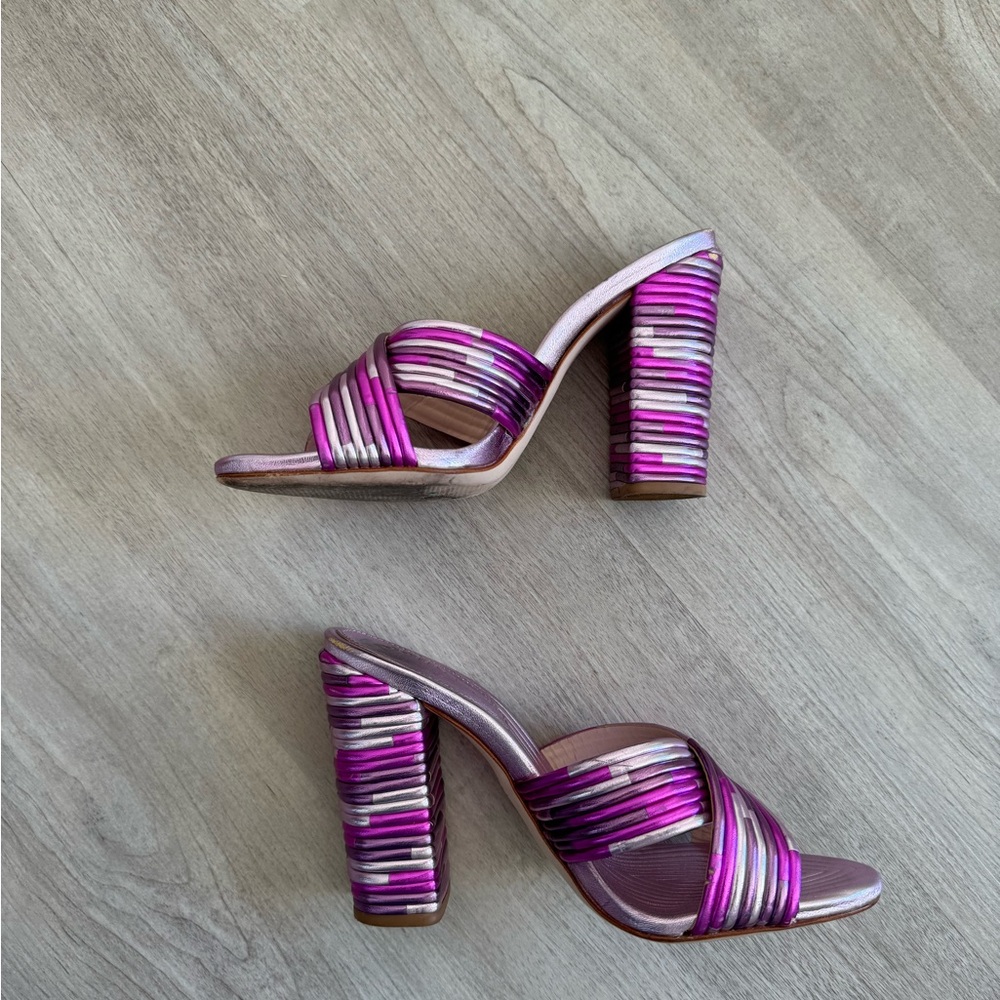 Metallic Strappy Heels - Purple and Pink